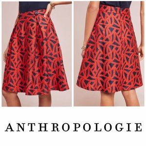 Eva Franco ANTHROPOLOGY Red Navy A LINE PLEATED  Skirt SIZE 2 with POCKETS